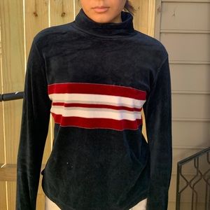 Velvet blue and red turtle neck